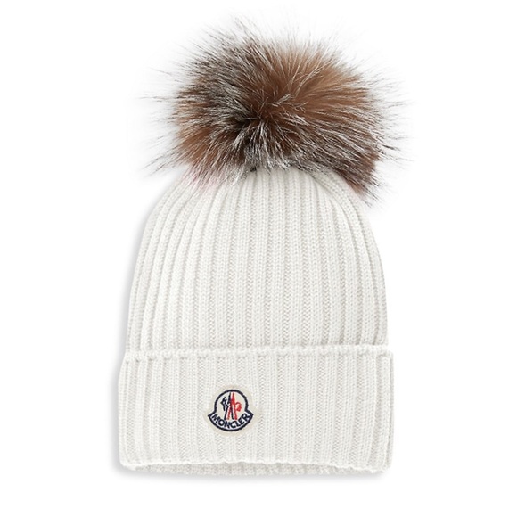 NWT Kids Size Large Moncler Fox Fur Pom Pom Wool Beanie - Picture 1 of 1